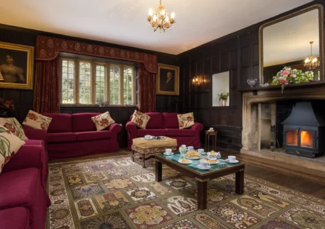The oak-panelled drawing room at Sheafhayne Manor, Yarcombe