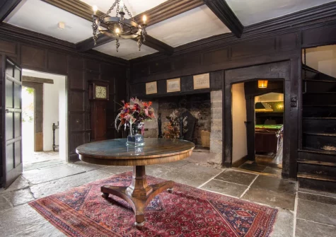 The impressive entrance panelled hall at Sheafhayne Manor, Yarcombe