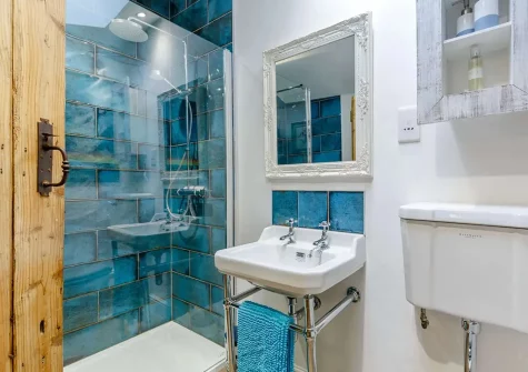 The shower room at Shoestring Cottage, Lympstone