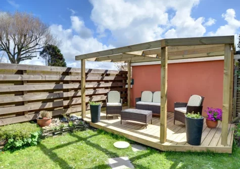 The patio, outdoor sitting area & garden at Shotwood, Little Petherick