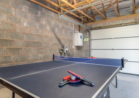 The garage, with table tennis table, at Silver Birches, Westward Ho!