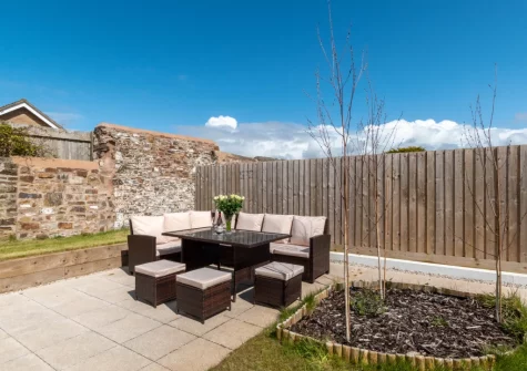 The patio & alfresco dining area at Silver Birches, Westward Ho!