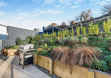 The patio, barbecue area & rear garden at Skybreak, Appledore
