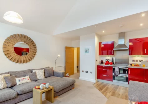 The living area & kitchen at Slipway, Fowey