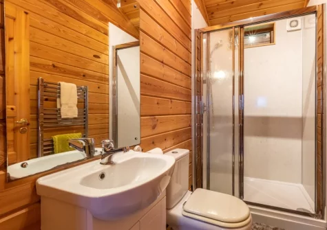 The shower room at Snow Goose Lodge 16 at Clovelly Lakes, Higher Clovelly