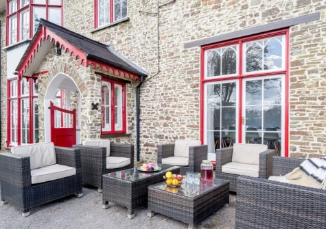 The outdoor sitting area at South Blatchborough Manor, Bradworthy