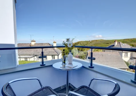 Bedroom #2 balcony & outdoor sitting area at Spindrift, Mortehoe