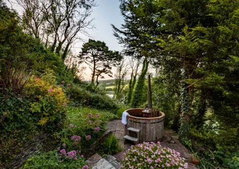 The wood-fired hot tub & garden at St Mary's, Little Petherick