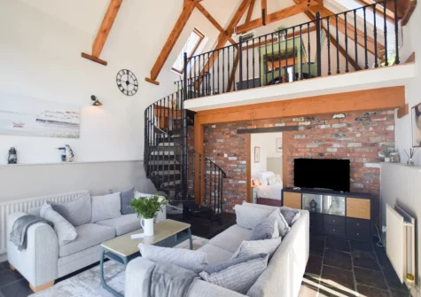 The living room at Stargazey Barn, Buckland Brewer