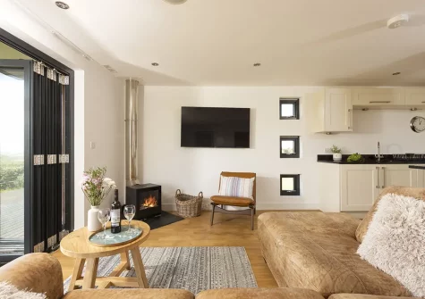 The living area at Stargazy, Morcliff Holiday Lodges, St Agnes