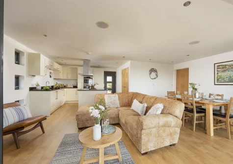 The living area at Stargazy, Morcliff Holiday Lodges, St Agnes