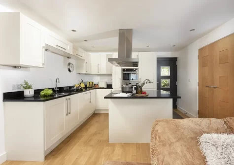 The kitchen at Stargazy, Morcliff Holiday Lodges, St Agnes