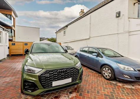 There's private parking for two cars at the rear of the property