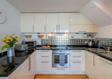 The kitchen at Surfers View, Westward Ho!