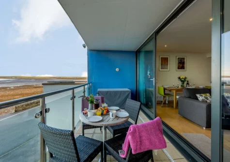 The balcony & outdoor sitting area at Surfers View, Westward Ho!