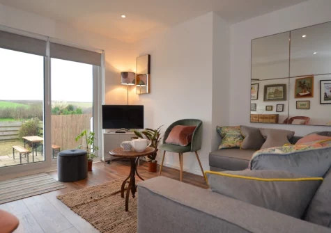 The living room at Surf's Up, Widemouth Bay