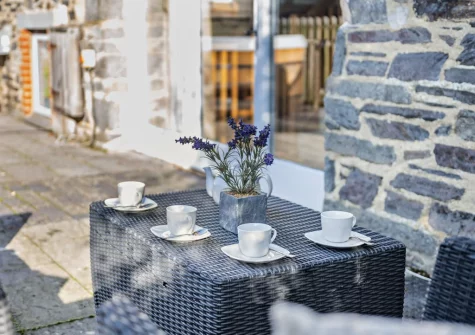 The patio & outdoor sitting area at Swallow Barn Lakes, St Giles-on-the-Heath