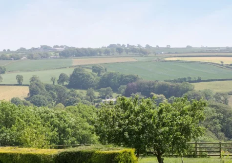 The countryside view from the living room at Swallows Cottage, Alwington