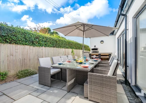 The patio, barbecue & alfresco dining area at Tamar, St Merryn