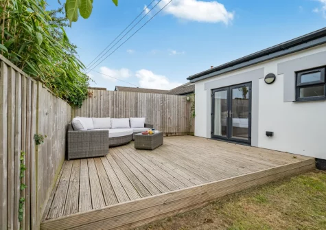 The decked patio & outdoor sitting area at Tamar, St Merryn