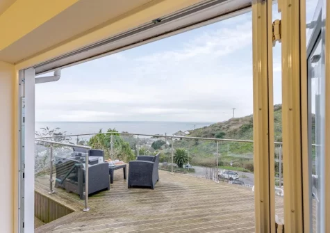 The decked patio & outdoor sitting area at Tamarisk, Downderry