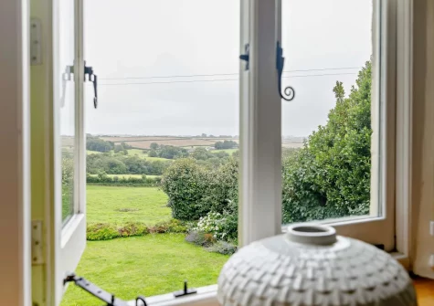 The view from bedroom #1 at Thatch View Cottage, Roborough