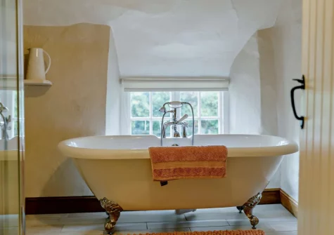 The bathroom at Thatch View Cottage, Roborough