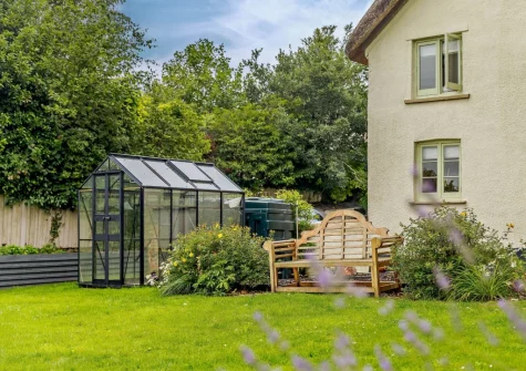 The rear garden at Thatch View Cottage, Roborough