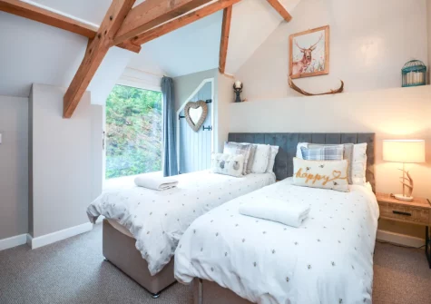 Bedroom #3, made up as two singles, at The Big Barn at Well Cottage, Jacobstow