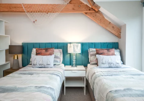 Bedroom #4, made up as two singles, at The Big Barn at Well Cottage, Jacobstow