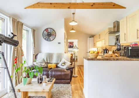 The living area & kitchen at The Cabin Retreat, Luxulyan