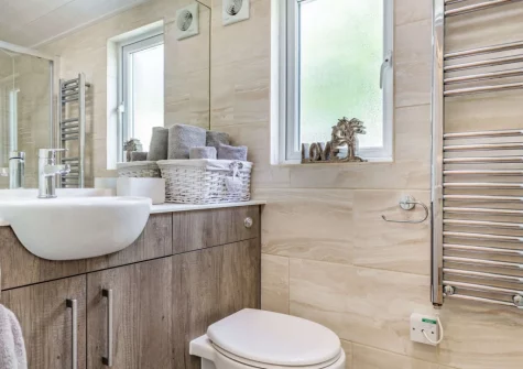 The en-suite shower room at The Cabin Retreat, Luxulyan