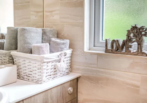 The en-suite shower room at The Cabin Retreat, Luxulyan