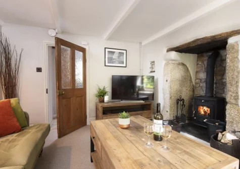The living room at The Corner Cottage, Carnhell Green