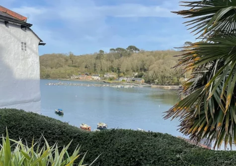 The river view from the patio, barbecue & alfresco dining area at The Cottage, Helford