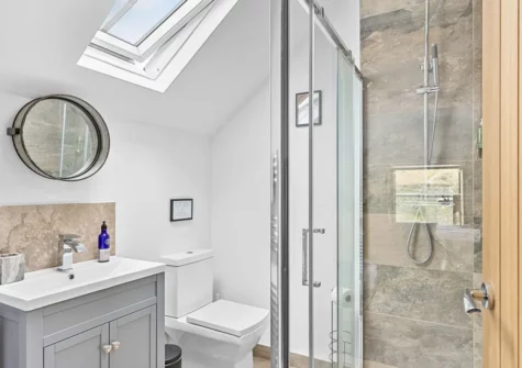 The ensuite shower room at The Dairy, Higher Yalberton Farm, Yalberton
