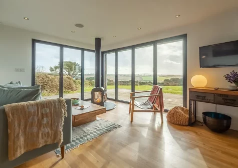 The living area at The Deck House, Morcliff, Goonvrea