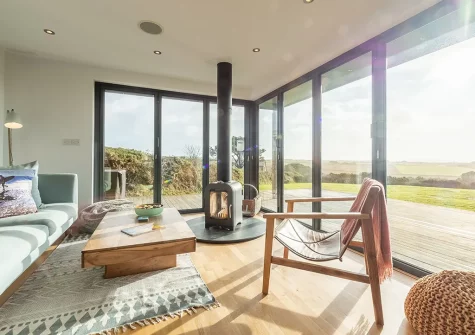 The living area at The Deck House, Morcliff, Goonvrea