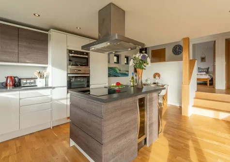 The kitchen at The Deck House, Morcliff, Goonvrea