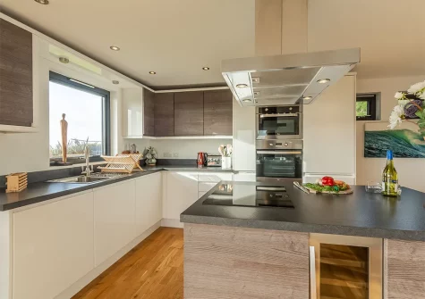 The kitchen at The Deck House, Morcliff, Goonvrea