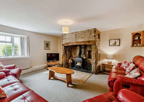 The living room at The Farmhouse, Spirewell Farm, Wembury