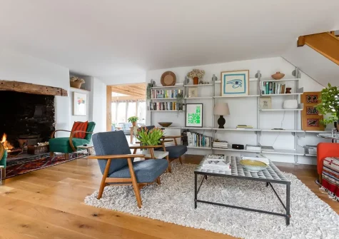 The living room at The Farmhouse, Venn Farm, Pancrasweek