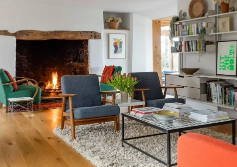 The living room at The Farmhouse, Venn Farm, Pancrasweek