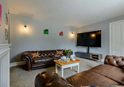 The living / movie room at The Gatherings, Liskeard