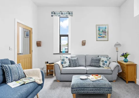 The living room at The Granary, Higher Yalberton Farm, Yalberton