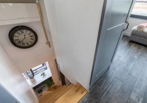 The stairs down to the bedroom at The Gun House, Shaldon