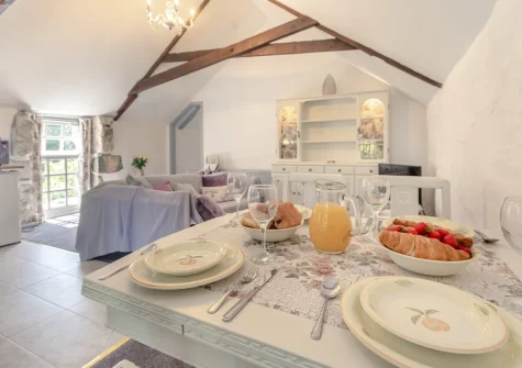 The dining area at The Hayloft at Hembal Manor, St Austell