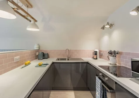 The kitchen at The Holt at Pillmouth Farm, Landcross