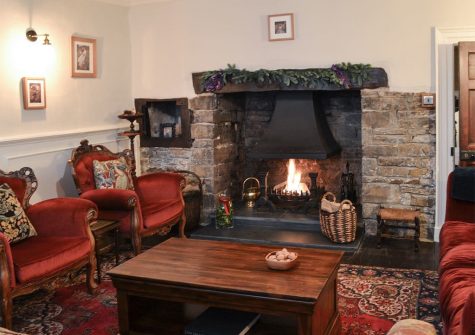 The living area at The House of Black and White, Great Torrington is festively decorated for Christmas