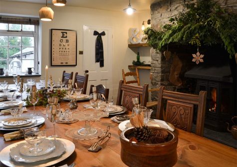 The dining area at The House of Black and White, Great Torrington is festively decorated for Christmas